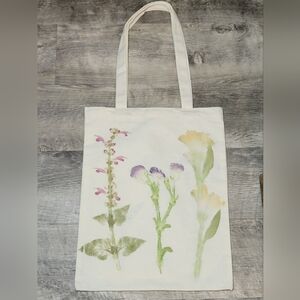 Floral Canvas Bag with Hammered Flowers and Leaves